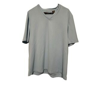 Perry Ellis Men's XL Light Blue V-Neck Shirt Polyester Short Sleeve